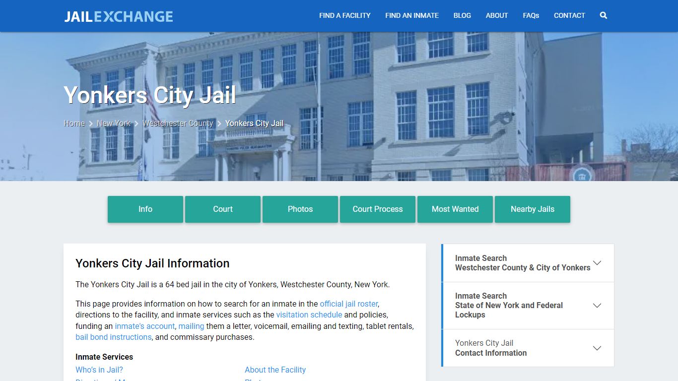 Yonkers City Jail, NY Inmate Search, Information