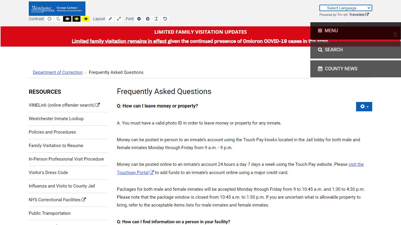 Frequently Asked Questions - Westchestergov.com
